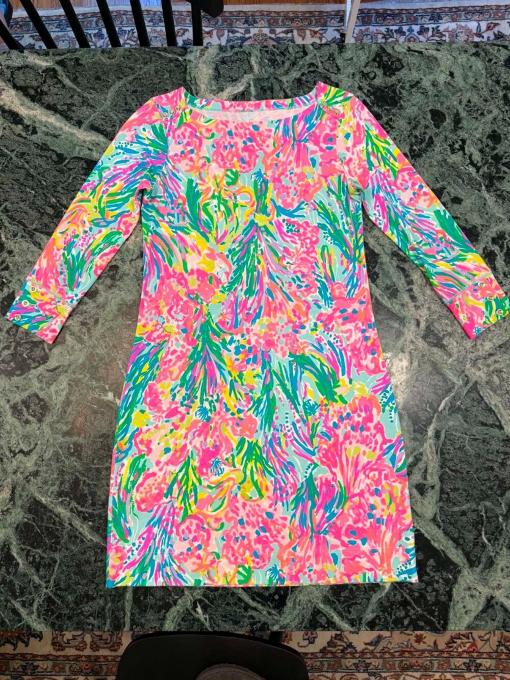 Lilly Pulitzer XS Pink Tropical Floral Long Sleeve Shift Dress